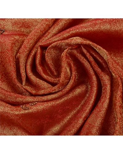 Sanskriti Vintage Indian Sarees Tissue Hand Embroidery Fabric Sari With Blouse, PS-42997-Brown-Hand Beaded With Zardozi Work-Tissue-11