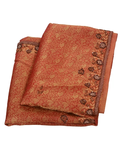 Sanskriti Vintage Indian Sarees Tissue Hand Embroidery Fabric Sari With Blouse, PS-42997-Brown-Hand Beaded With Zardozi Work-Tissue-12