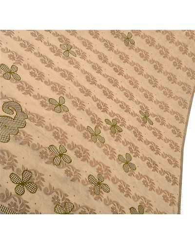 Sanskriti Vintage Cream Indian Sarees Pure Cotton Embroidered Craft Fabric Sari, PS-43065-Cream-Embroidered With Thread Work-100% Pure Cotton-2