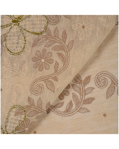 Sanskriti Vintage Cream Indian Sarees Pure Cotton Embroidered Craft Fabric Sari, PS-43065-Cream-Embroidered With Thread Work-100% Pure Cotton-5