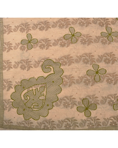 Sanskriti Vintage Cream Indian Sarees Pure Cotton Embroidered Craft Fabric Sari, PS-43065-Cream-Embroidered With Thread Work-100% Pure Cotton-6