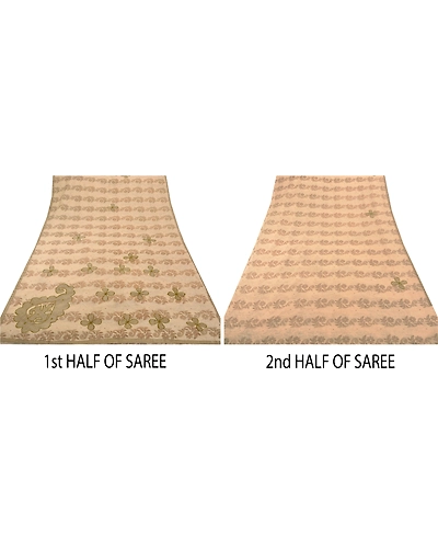 Sanskriti Vintage Cream Indian Sarees Pure Cotton Embroidered Craft Fabric Sari, PS-43065-Cream-Embroidered With Thread Work-100% Pure Cotton-8