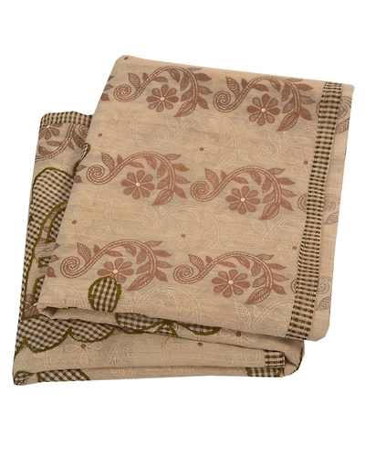 Sanskriti Vintage Cream Indian Sarees Pure Cotton Embroidered Craft Fabric Sari, PS-43065-Cream-Embroidered With Thread Work-100% Pure Cotton-11