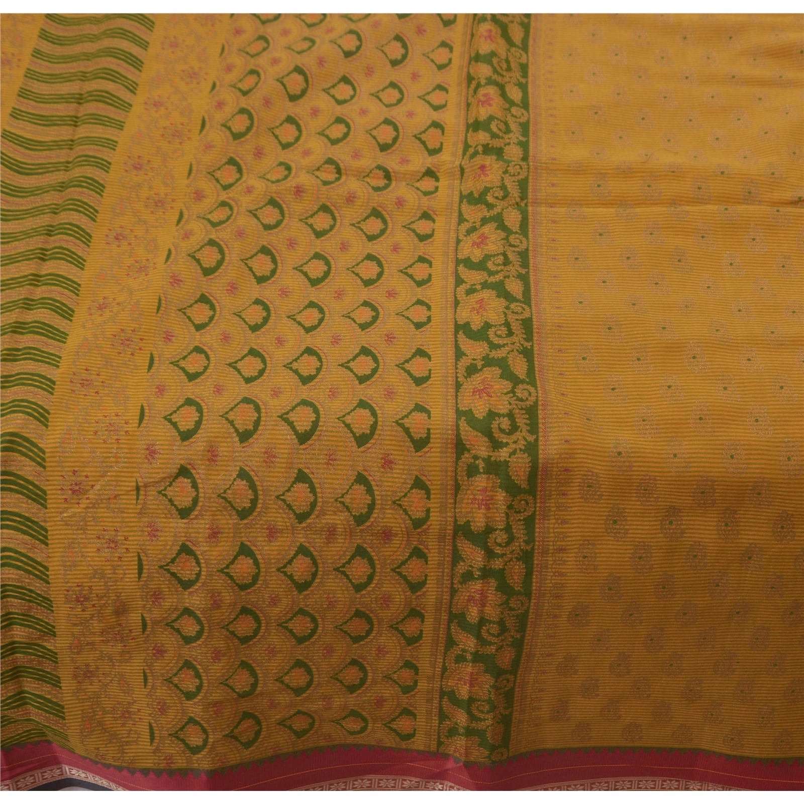 Sanskriti Vintage Indian Sarees Pure Cotton Painted Craft Fabric Green Sari, PS-43069-Green-Painted Work-100% Pure Cotton-2