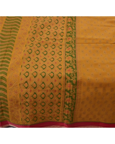 Sanskriti Vintage Indian Sarees Pure Cotton Painted Craft Fabric Green Sari, PS-43069-Green-Painted Work-100% Pure Cotton-2