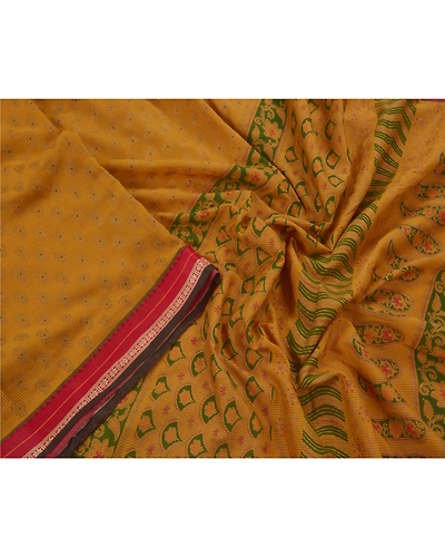 Sanskriti Vintage Indian Sarees Pure Cotton Painted Craft Fabric Green Sari, PS-43069-Green-Painted Work-100% Pure Cotton-4