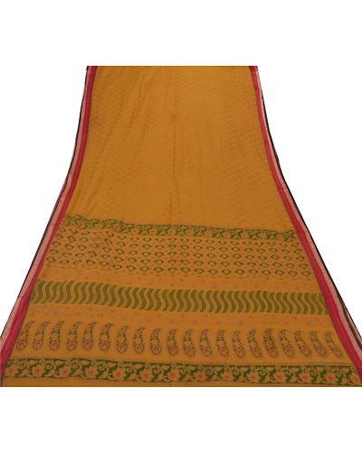 Sanskriti Vintage Indian Sarees Pure Cotton Painted Craft Fabric Green Sari, PS-43069-Green-Painted Work-100% Pure Cotton-6