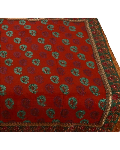 Sanskriti Vintage Sarees Georgette Hand Beaded Fabric Premium 5 Yd Ethnic Sari, PS-43157-Orange-Hand Embroidered With Thread Work-Georgette-1