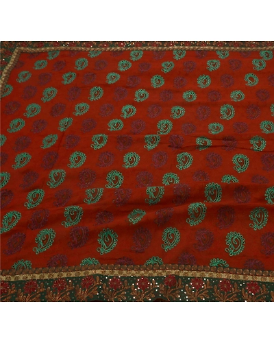 Sanskriti Vintage Sarees Georgette Hand Beaded Fabric Premium 5 Yd Ethnic Sari, PS-43157-Orange-Hand Embroidered With Thread Work-Georgette-2