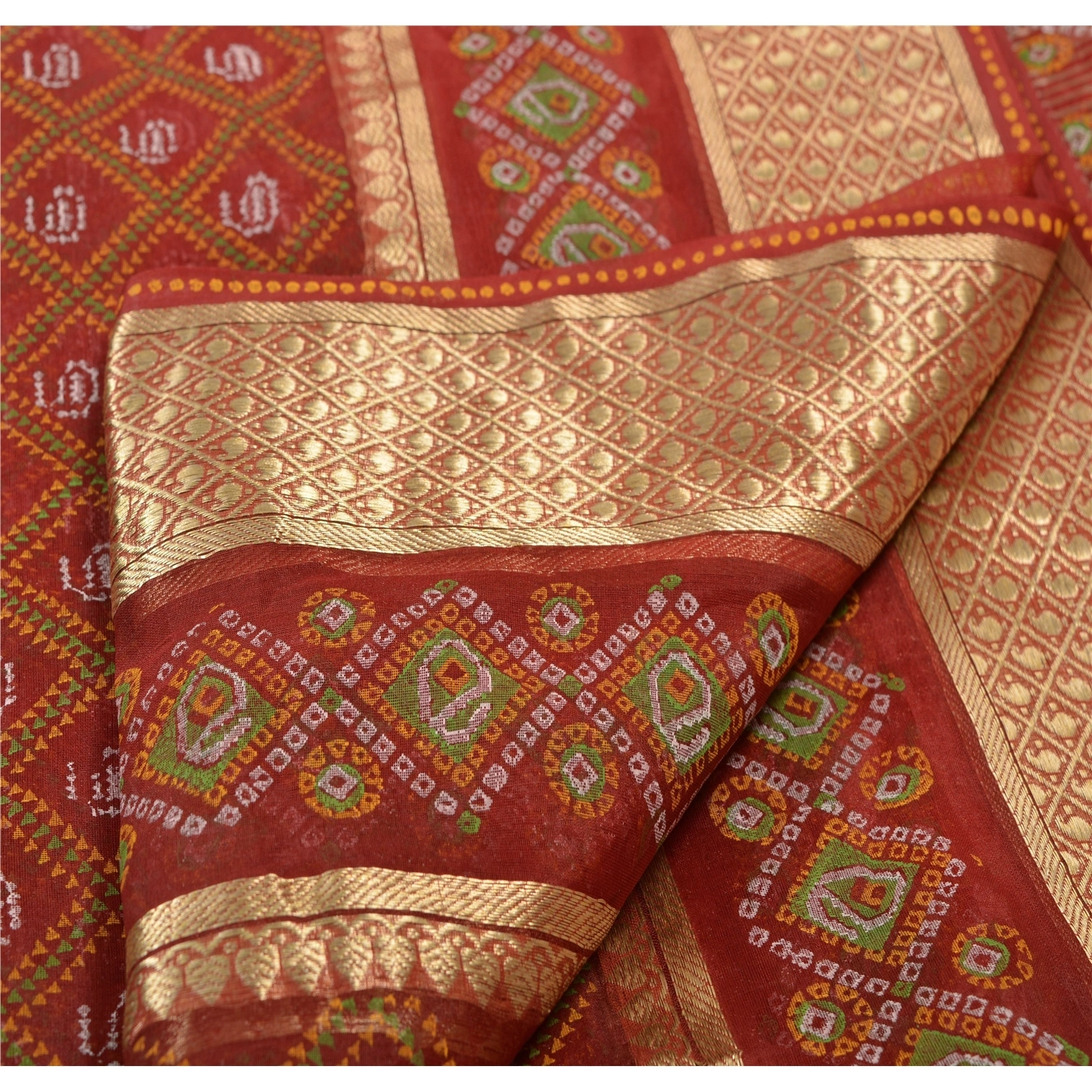 Sanskriti Vintage Sarees 100% Pure Organza Silk Paint Woven Craft Fabric Sari, PS-43159-Dark Red-Woven With Painted Work-100% Pure Organza Silk-1