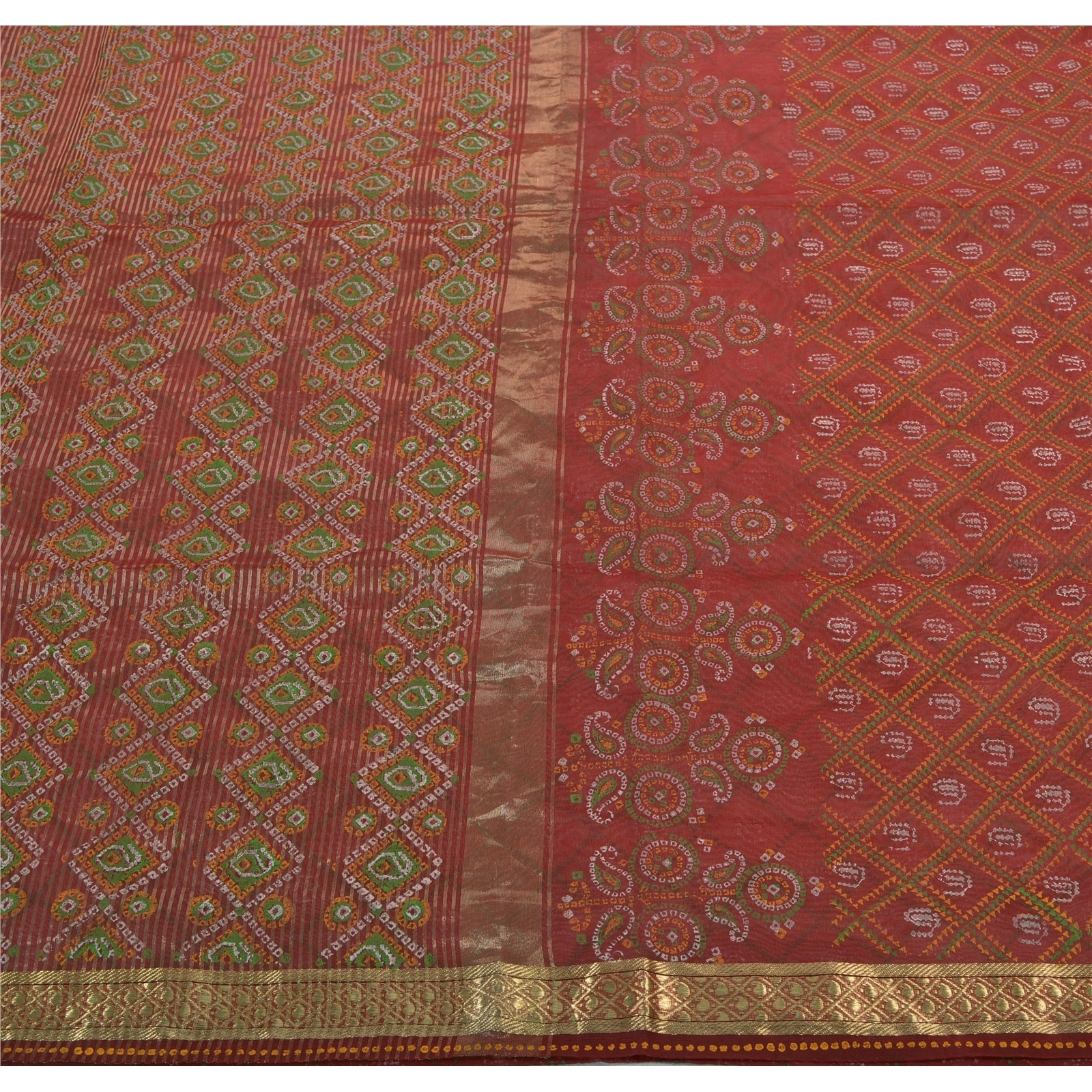 Sanskriti Vintage Sarees 100% Pure Organza Silk Paint Woven Craft Fabric Sari, PS-43159-Dark Red-Woven With Painted Work-100% Pure Organza Silk-8