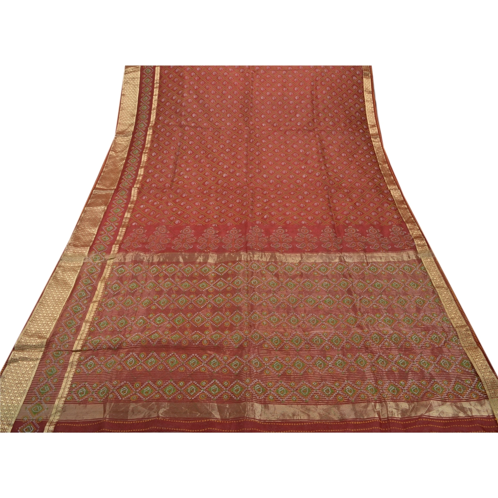 Sanskriti Vintage Sarees 100% Pure Organza Silk Paint Woven Craft Fabric Sari, PS-43159-Dark Red-Woven With Painted Work-100% Pure Organza Silk-11