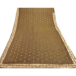 Sanskriti Vintage Black Indian Sari Art Silk Hand Beaded Sarees Woven Fabric, PS-54859
