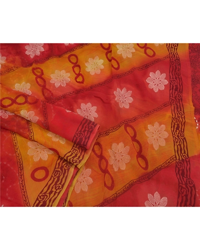 Sanskriti Vintage Sarees Blend Georgette Hand Beaded Fabric Premium Red Sari, PS-43394-Red-Embroidered With Thread Work-Blend Georgette-1