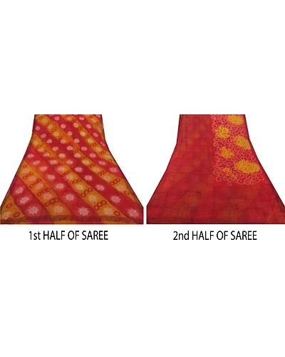 Sanskriti Vintage Sarees Blend Georgette Hand Beaded Fabric Premium Red Sari, PS-43394-Red-Embroidered With Thread Work-Blend Georgette-3
