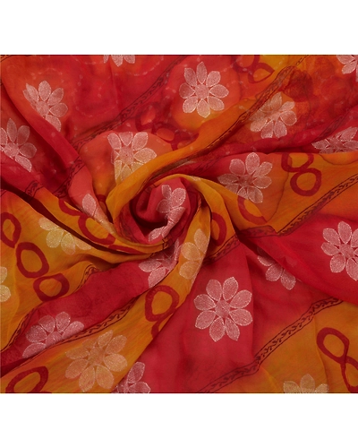 Sanskriti Vintage Sarees Blend Georgette Hand Beaded Fabric Premium Red Sari, PS-43394-Red-Embroidered With Thread Work-Blend Georgette-4