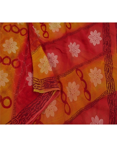 Sanskriti Vintage Sarees Blend Georgette Hand Beaded Fabric Premium Red Sari, PS-43394-Red-Embroidered With Thread Work-Blend Georgette-5