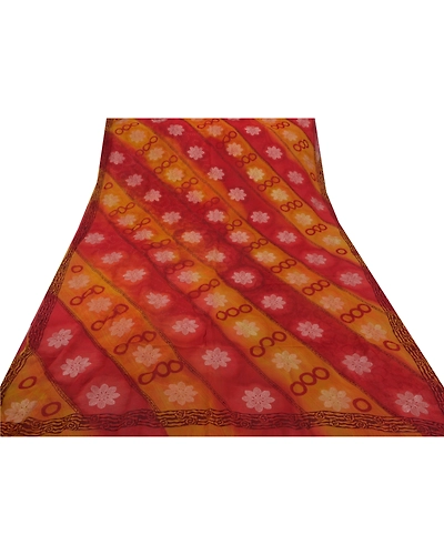 Sanskriti Vintage Sarees Blend Georgette Hand Beaded Fabric Premium Red Sari, PS-43394-Red-Embroidered With Thread Work-Blend Georgette-6
