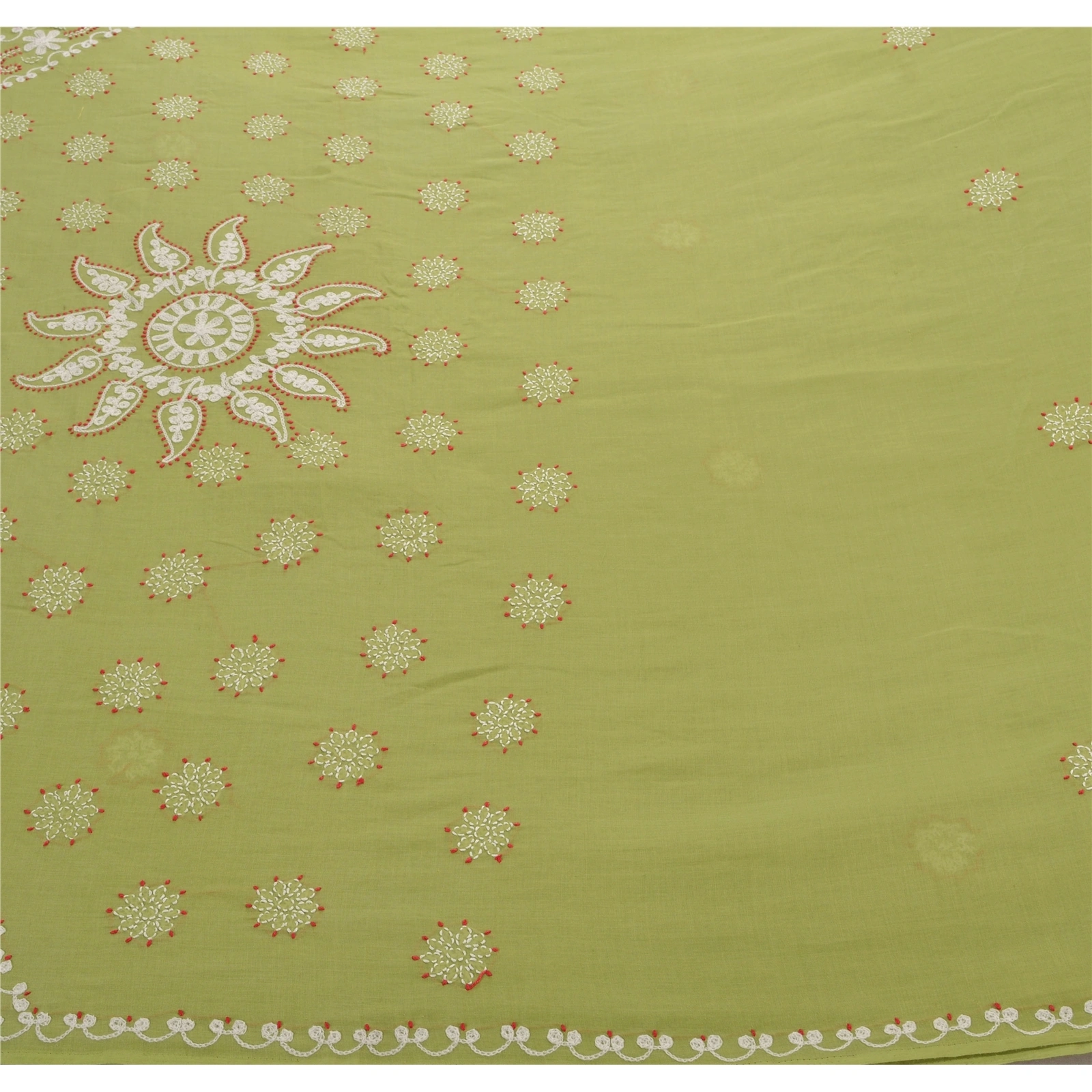 Sanskriti Vintage Green Sarees Cotton Hand Embroidered Fabric Chikankari Sari, PS-43396-Green-Hand Embroidered With Thread Work-Cotton-1