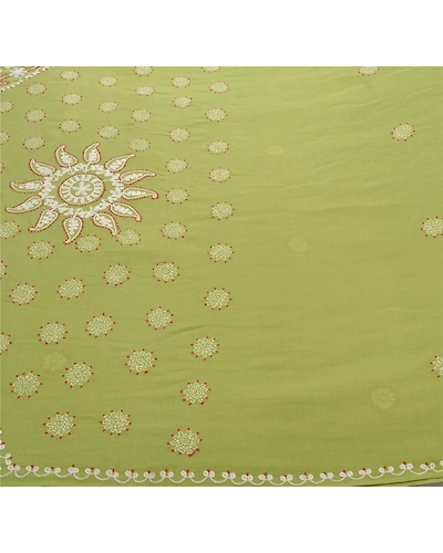Sanskriti Vintage Green Sarees Cotton Hand Embroidered Fabric Chikankari Sari, PS-43396-Green-Hand Embroidered With Thread Work-Cotton-1