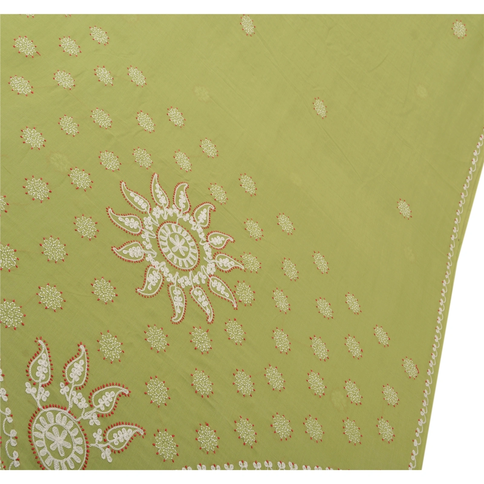 Sanskriti Vintage Green Sarees Cotton Hand Embroidered Fabric Chikankari Sari, PS-43396-Green-Hand Embroidered With Thread Work-Cotton-2