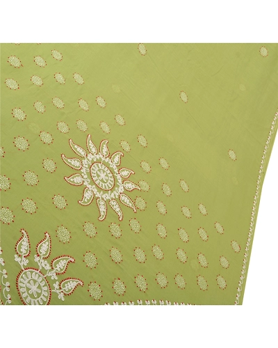 Sanskriti Vintage Green Sarees Cotton Hand Embroidered Fabric Chikankari Sari, PS-43396-Green-Hand Embroidered With Thread Work-Cotton-2