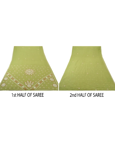 Sanskriti Vintage Green Sarees Cotton Hand Embroidered Fabric Chikankari Sari, PS-43396-Green-Hand Embroidered With Thread Work-Cotton-6
