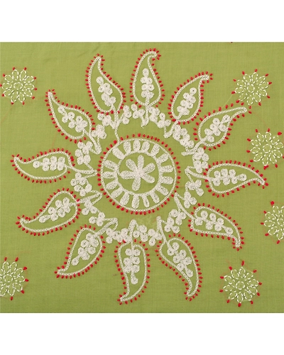 Sanskriti Vintage Green Sarees Cotton Hand Embroidered Fabric Chikankari Sari, PS-43396-Green-Hand Embroidered With Thread Work-Cotton-7