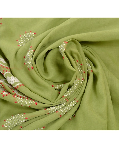 Sanskriti Vintage Green Sarees Cotton Hand Embroidered Fabric Chikankari Sari, PS-43396-Green-Hand Embroidered With Thread Work-Cotton-8