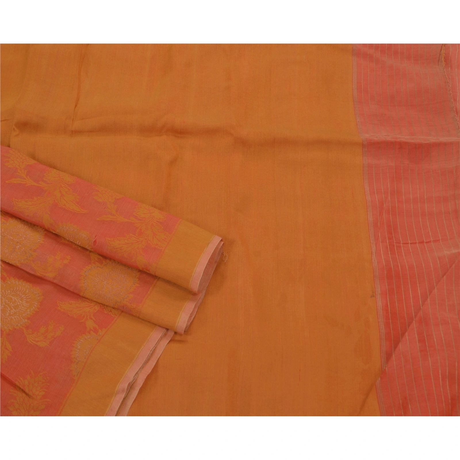 Sanskriti Vintage Sarees Blend Silk Indian Sari Woven Craft Fabric Orange, PS-43415-Orange-Woven Work-Silk Blend-1