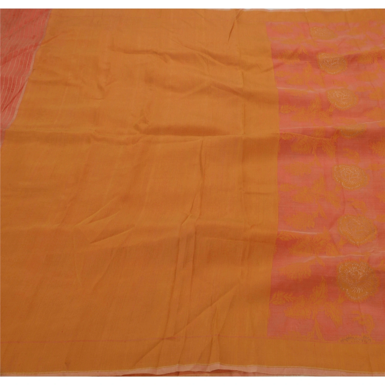 Sanskriti Vintage Sarees Blend Silk Indian Sari Woven Craft Fabric Orange, PS-43415-Orange-Woven Work-Silk Blend-2