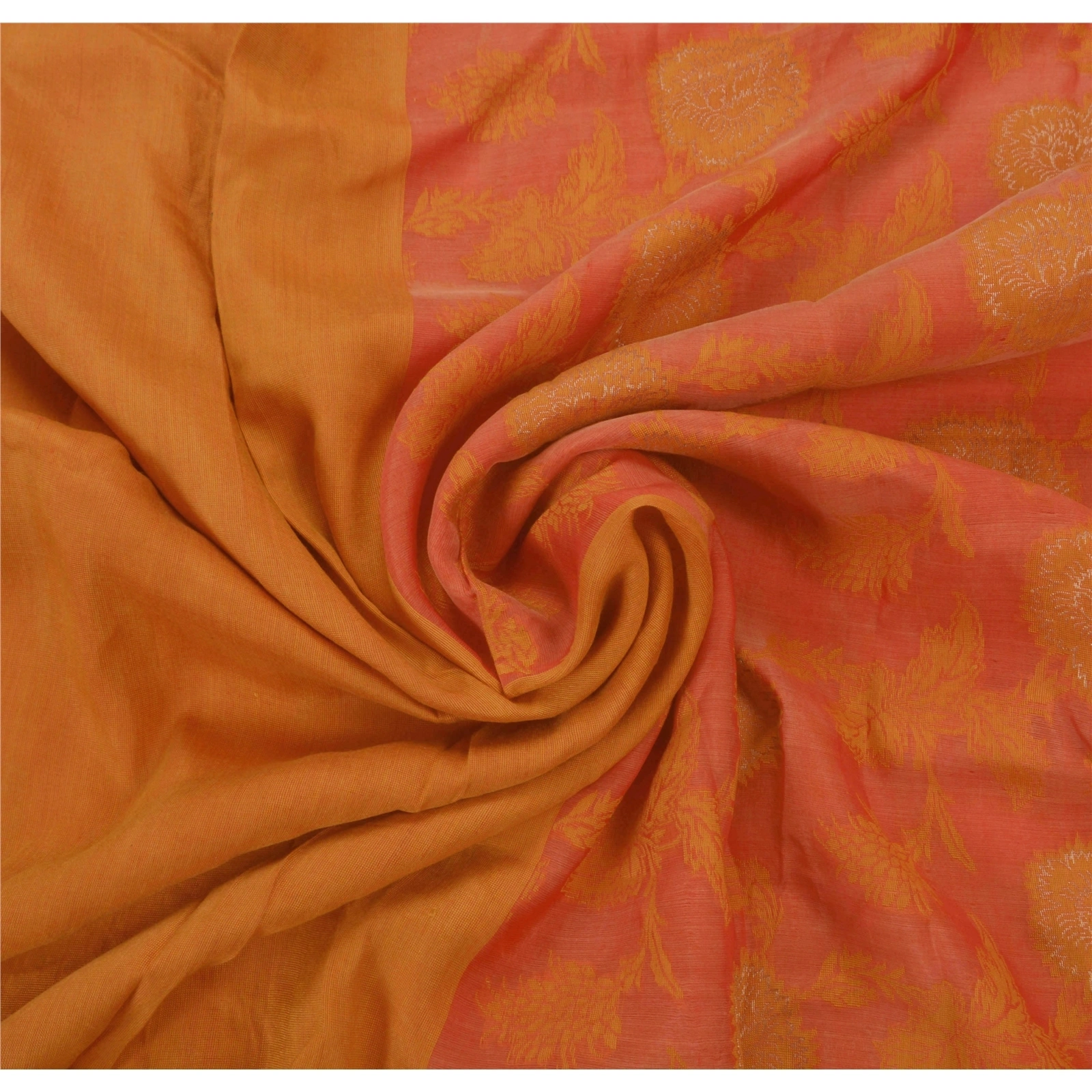 Sanskriti Vintage Sarees Blend Silk Indian Sari Woven Craft Fabric Orange, PS-43415-Orange-Woven Work-Silk Blend-4