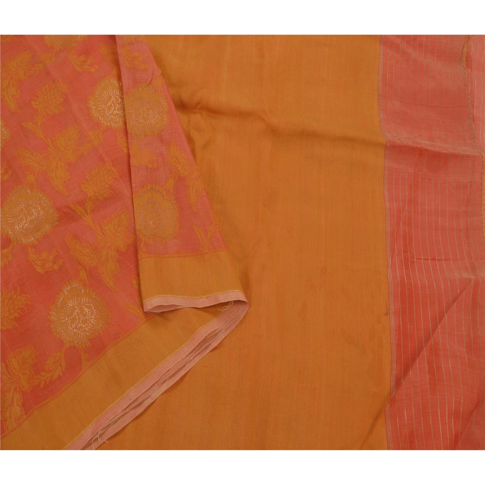 Sanskriti Vintage Sarees Blend Silk Indian Sari Woven Craft Fabric Orange, PS-43415-Orange-Woven Work-Silk Blend-5