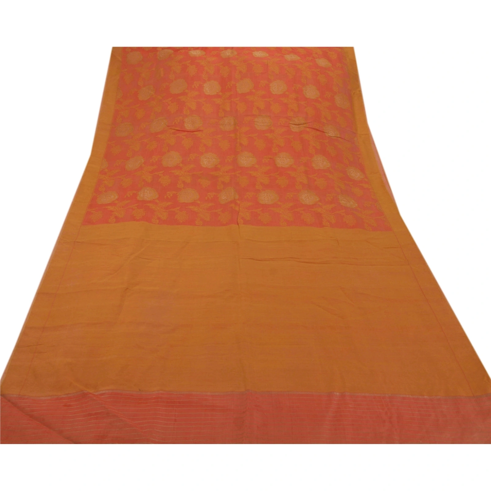 Sanskriti Vintage Sarees Blend Silk Indian Sari Woven Craft Fabric Orange, PS-43415-Orange-Woven Work-Silk Blend-6