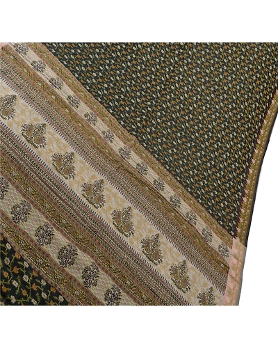 Sanskriti Vintage Indian Sari Silk Blend Woven Green Craft 5 Yd Fabric Sarees, PS-43855-Green-Woven Work-Silk Blend-2