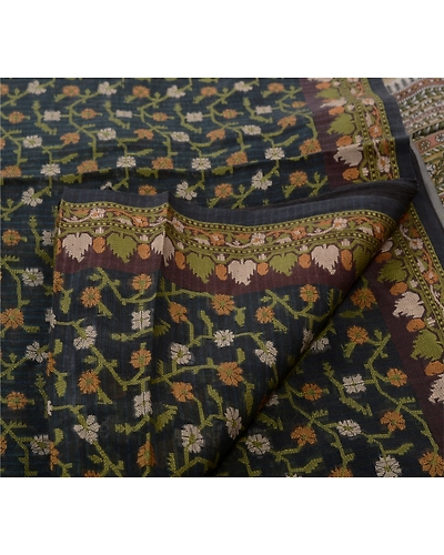 Sanskriti Vintage Indian Sari Silk Blend Woven Green Craft 5 Yd Fabric Sarees, PS-43855-Green-Woven Work-Silk Blend-3