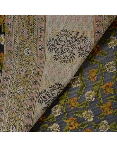 Sanskriti Vintage Indian Sari Silk Blend Woven Green Craft 5 Yd Fabric Sarees, PS-43855-Green-Woven Work-Silk Blend-4
