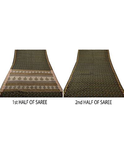 Sanskriti Vintage Indian Sari Silk Blend Woven Green Craft 5 Yd Fabric Sarees, PS-43855-Green-Woven Work-Silk Blend-6