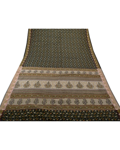 Sanskriti Vintage Indian Sari Silk Blend Woven Green Craft 5 Yd Fabric Sarees, PS-43855-Green-Woven Work-Silk Blend-9