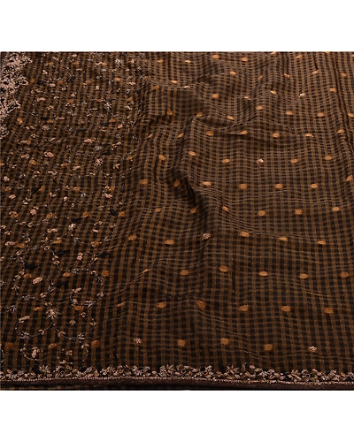 Sanskriti Vintage Black Sarees Georgette Hand Beaded Woven Fabric Premium Sari, PS-44030-Black-Hand Beaded With Zari Work &amp; Zardozi Work-Georgette-4