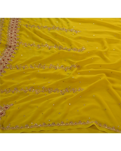 Sanskriti Vintage Green Sarees Georgette Hand Beaded Craft 5 Yd Fabric Sari, PS-44081-Green-Hand Beaded With Zari Work &amp; Sequins-Georgette-3