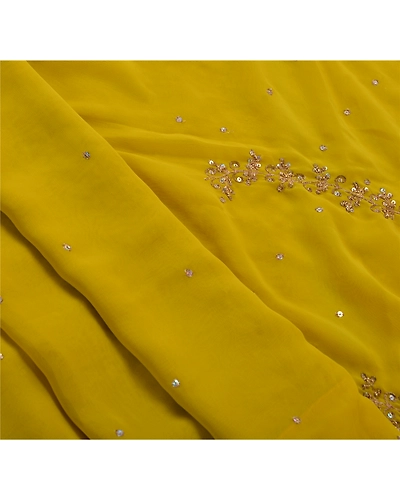Sanskriti Vintage Green Sarees Georgette Hand Beaded Craft 5 Yd Fabric Sari, PS-44081-Green-Hand Beaded With Zari Work &amp; Sequins-Georgette-6