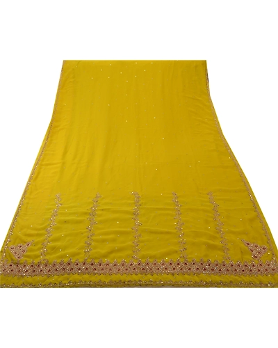 Sanskriti Vintage Green Sarees Georgette Hand Beaded Craft 5 Yd Fabric Sari, PS-44081-Green-Hand Beaded With Zari Work &amp; Sequins-Georgette-7