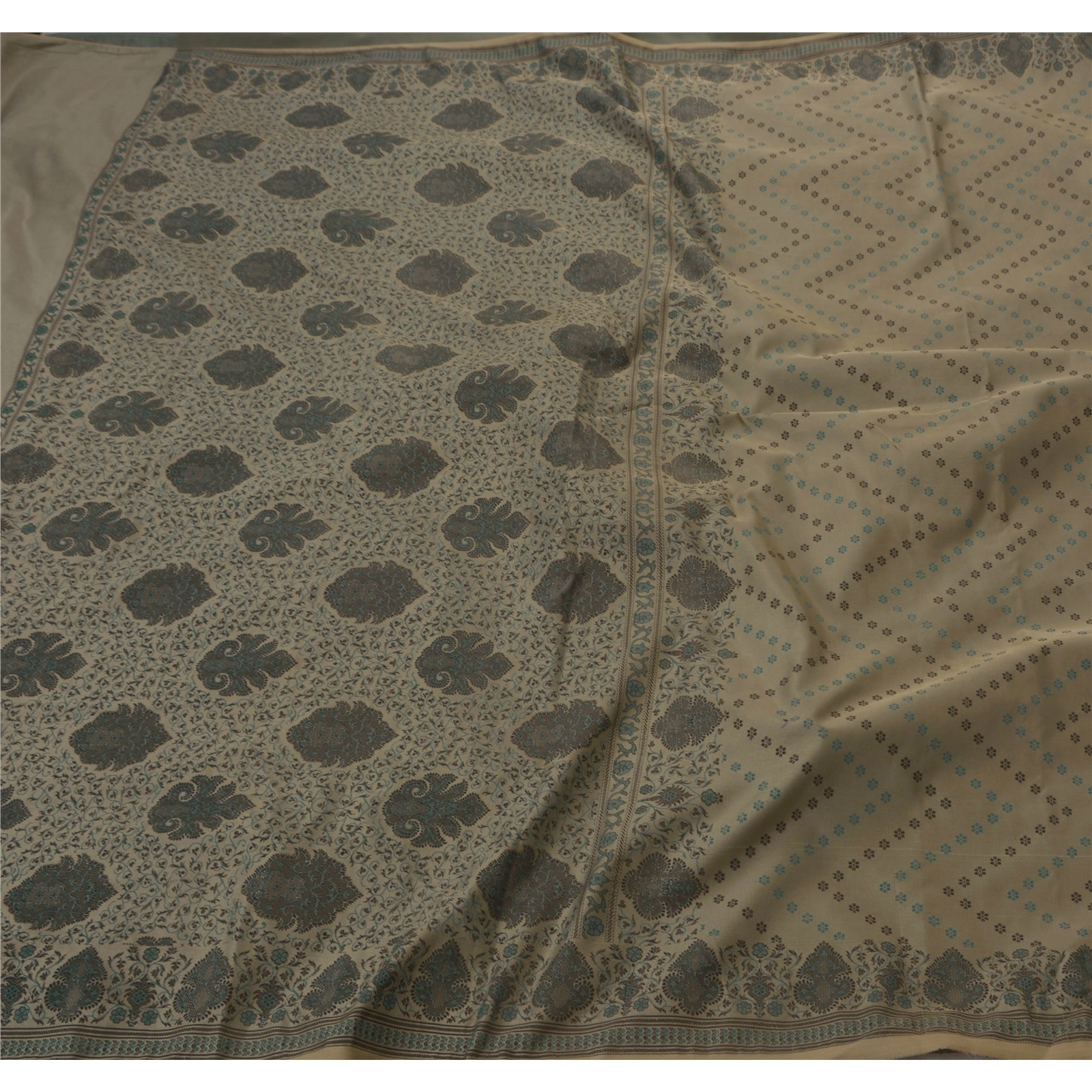 Sanskriti Vintage Sarees Art Silk Woven Grey Craft Fabric Premium 5 Yard Sari, PS-44865-Grey-Woven Work-Art Silk-1