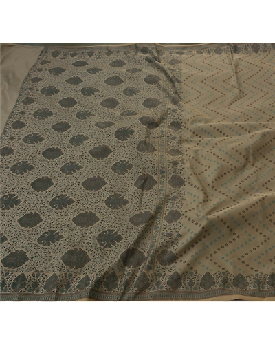 Sanskriti Vintage Sarees Art Silk Woven Grey Craft Fabric Premium 5 Yard Sari, PS-44865-Grey-Woven Work-Art Silk-1