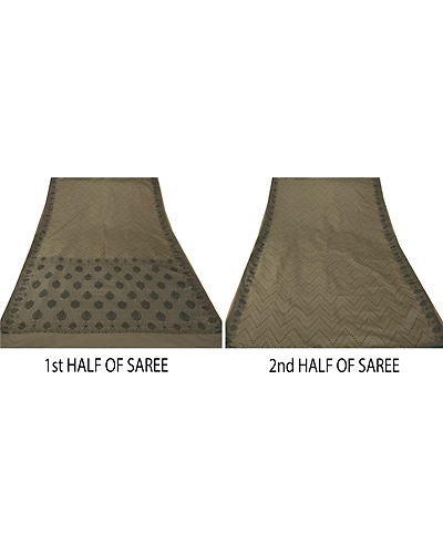 Sanskriti Vintage Sarees Art Silk Woven Grey Craft Fabric Premium 5 Yard Sari, PS-44865-Grey-Woven Work-Art Silk-4