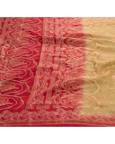 Sanskriti Vintage Indian Sarees Blend Silk Cream Woven Craft Fabric Premium Sari, PS-44927-Cream-Woven Work-Blend Silk-1