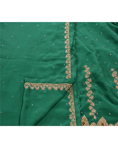 Sanskriti Vintage Sarees Georgette Hand Embroidery Cultural Craft Fabric Sari, PS-45250-Green-Hand Beaded With Zardozi Work-Georgette-4