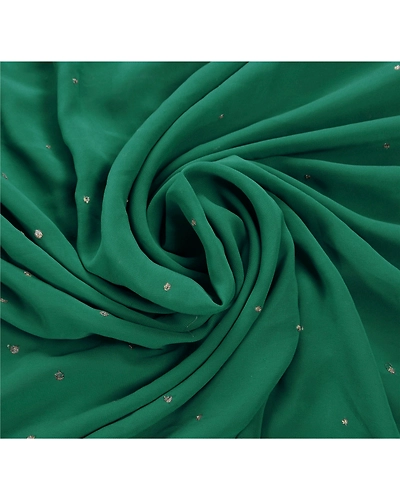 Sanskriti Vintage Sarees Georgette Hand Embroidery Cultural Craft Fabric Sari, PS-45250-Green-Hand Beaded With Zardozi Work-Georgette-6