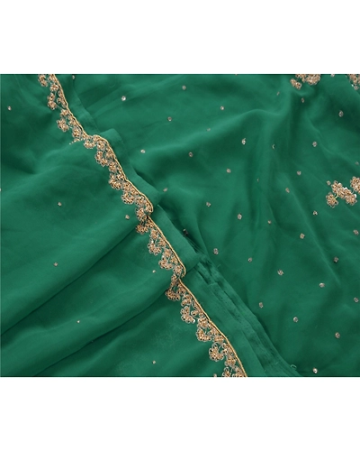 Sanskriti Vintage Sarees Georgette Hand Embroidery Cultural Craft Fabric Sari, PS-45250-Green-Hand Beaded With Zardozi Work-Georgette-7